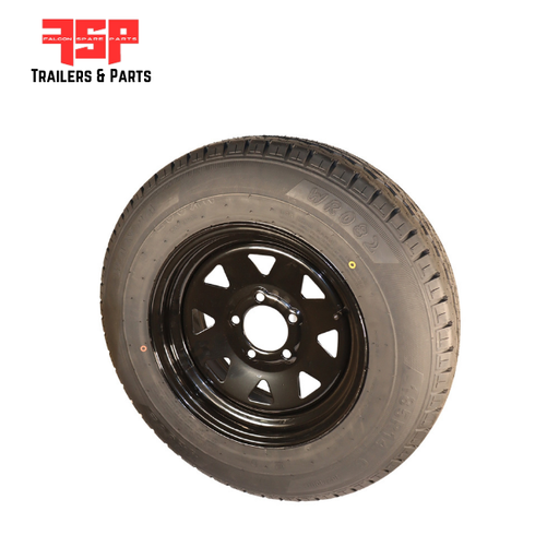 14x6" HQ Black Sunraysia Rim with Tyre 185R14LT (CTA-060408) - FSP Trailers and Parts