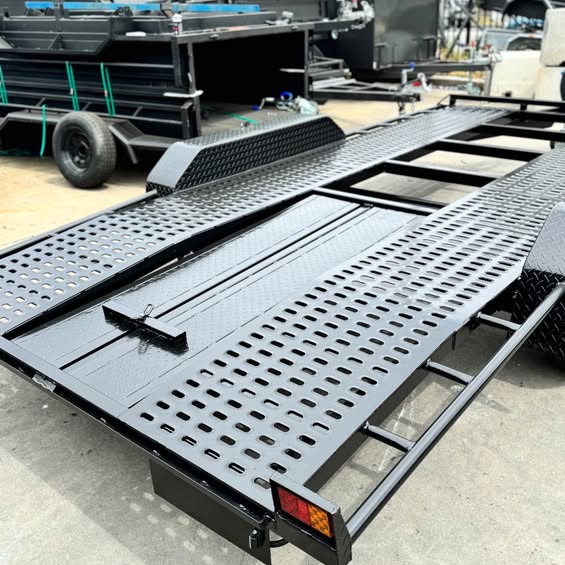 16'x6'6" Car Trailer Beaver Tail Perforated Sheet Sides and Middle Empty - FSP Trailers and Parts