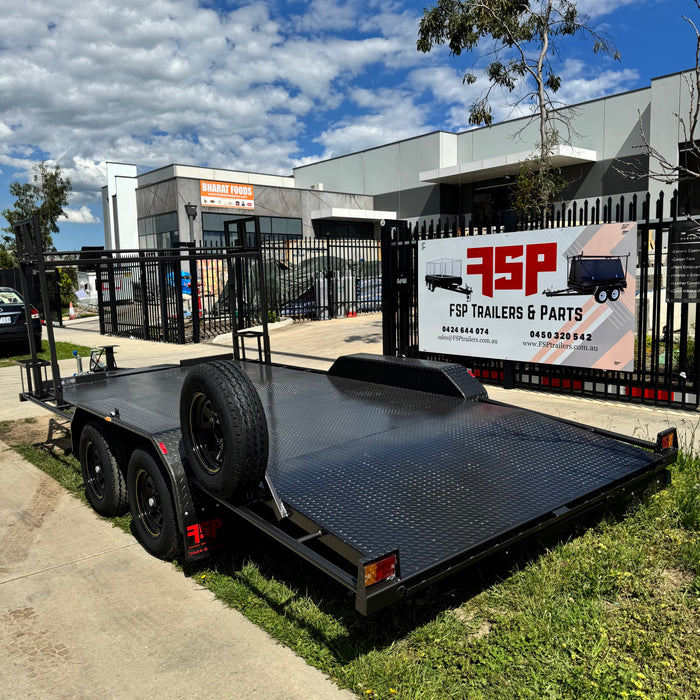 16ft Car Trailer Tandem Beaver Tail - Tyre Rack - FSP Trailers and Parts