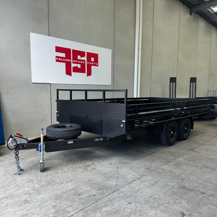 16x8 (4.8mx2.4m) Flat Top Tandem Trailer with Headboard, Removable Sides, Tool Box - FSP Trailers and Parts