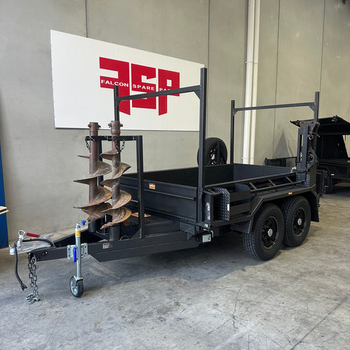 9x5 Tipper Tandem Trailer with Excavator Use Upgrades, Removable Racks, Augur Holders, Jerry Can Holders
