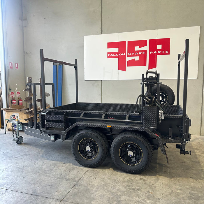 9x5 Tipper Tandem Trailer with Excavator Use Upgrades, Removable Racks, Augur Holders, Jerry Can Holders