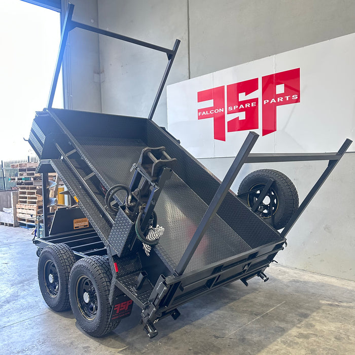 9x5 Tipper Tandem Trailer with Excavator Use Upgrades, Removable Racks, Augur Holders, Jerry Can Holders