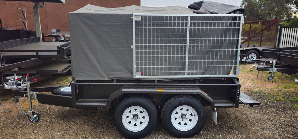 8x5 Box Trailer Tandem with 900mm Galvanised Cage & Canvas Cover -1999 KG GVM