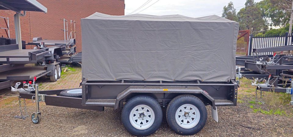 8x5 Box Trailer Tandem with 900mm Galvanised Cage & Canvas Cover -1999 KG GVM