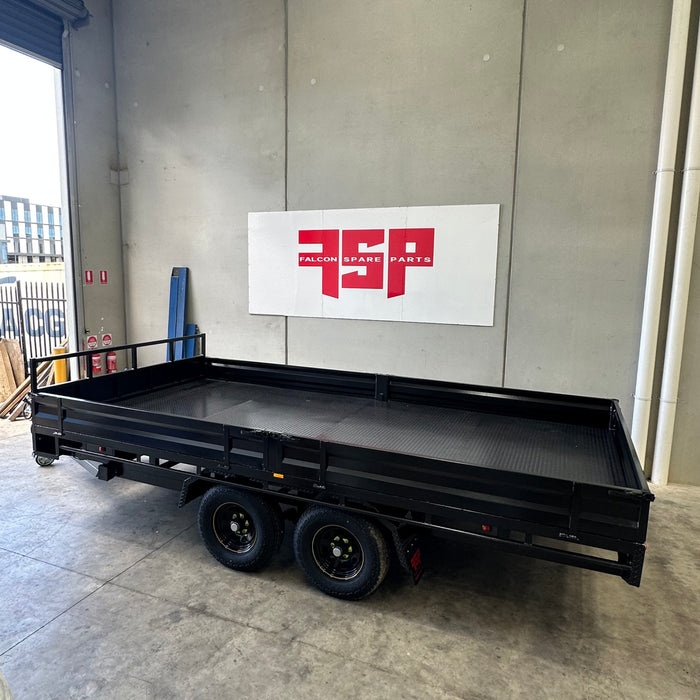 16x8 (4.8mx2.4m) Flat Top Tandem Trailer with Headboard, Removable Sides, Tool Box