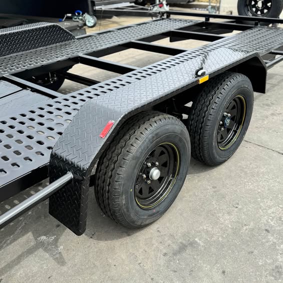 16'x6'6" Car Trailer Beaver Tail Perforated Sheet Sides and Middle Empty