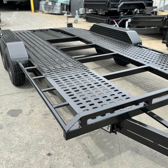 16'x6'6" Car Trailer Beaver Tail Perforated Sheet Sides and Middle Empty