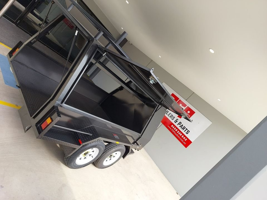 8x5 Tradesman Trailer One Piece Slant Sides, Back Door, 2 Ton with Compressor Box