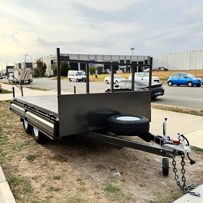 12x7 Flat Top Tandem Trailer with Sides & Headboard 3500 Kg GVM