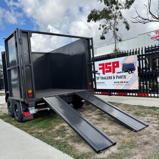 2025 'FSP' 8x5 tipper tandem trailer with 1.5m high sides, slide in ramps -3.2 ton gvm