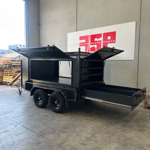 8x5 Tradesman Top Trailer Square One Pc design with Drawers, Shelves & Compressor Box