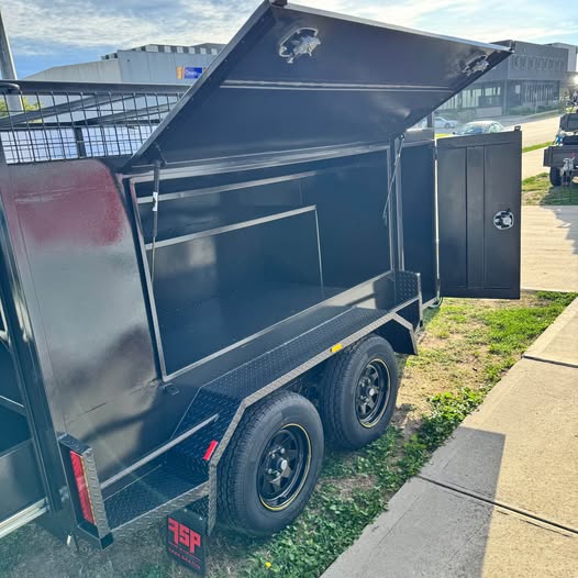 8'x5' Tradesman Trailer One Piece Square Sides, Drawers, Shelves, Back Door With Compressor Box - FSP Trailers and Parts