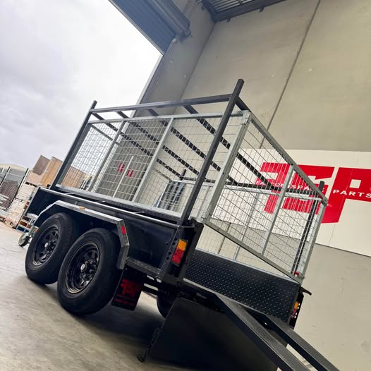 8x5 Box Trailer Tandem Axle With Ramps, Rack, Electric Brakes & 900mm cage