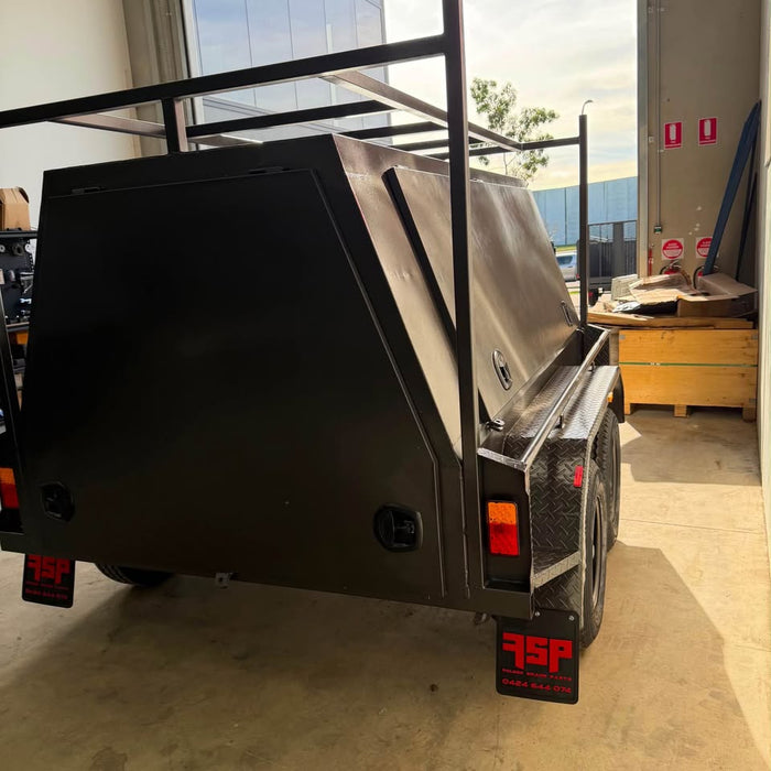 8x5 Tradesman Trailer One Piece Slant Sides, Drawers, Shelves, Back Door - FSP Trailers and Parts