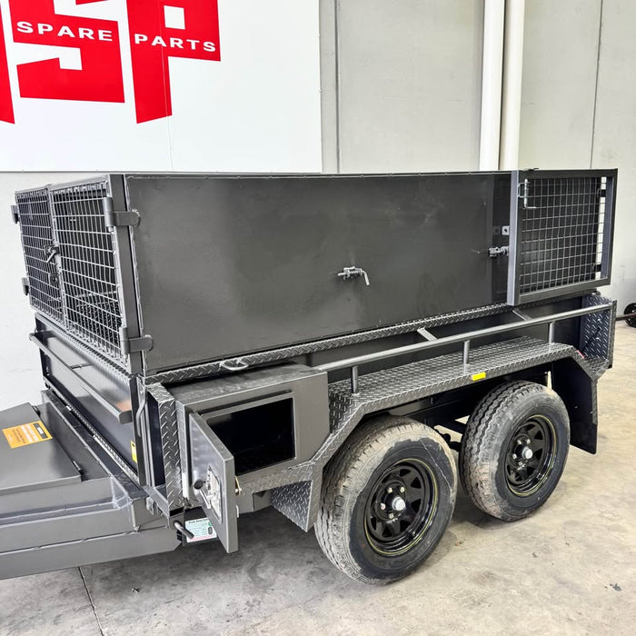 8x5 Tipper Tandem Trailer With 600mm Solid Removable Sides, Meshed Barn Doors Cage - FSP Trailers and Parts
