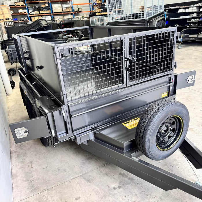 8x5 Tipper Tandem Trailer With 600mm Solid Removable Sides, Meshed Barn Doors Cage - FSP Trailers and Parts