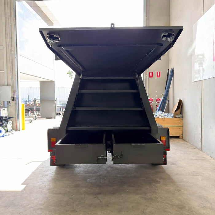8x5 Tandem Tradesman Top Trailer with Compressor Box, Full-Length Drawers Shelves - FSP Trailers and Parts