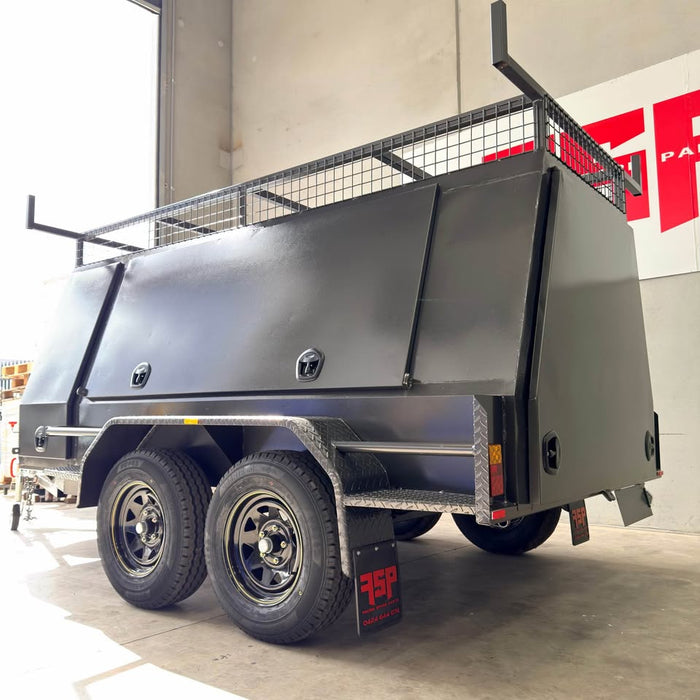 8x5 Tandem Tradesman Top Trailer with Compressor Box, Full-Length Drawers Shelves - FSP Trailers and Parts