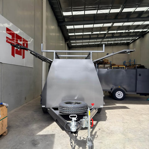 8x5 Tandem Tradesman Top Trailer with Compressor Box, Full-Length Drawers Shelves