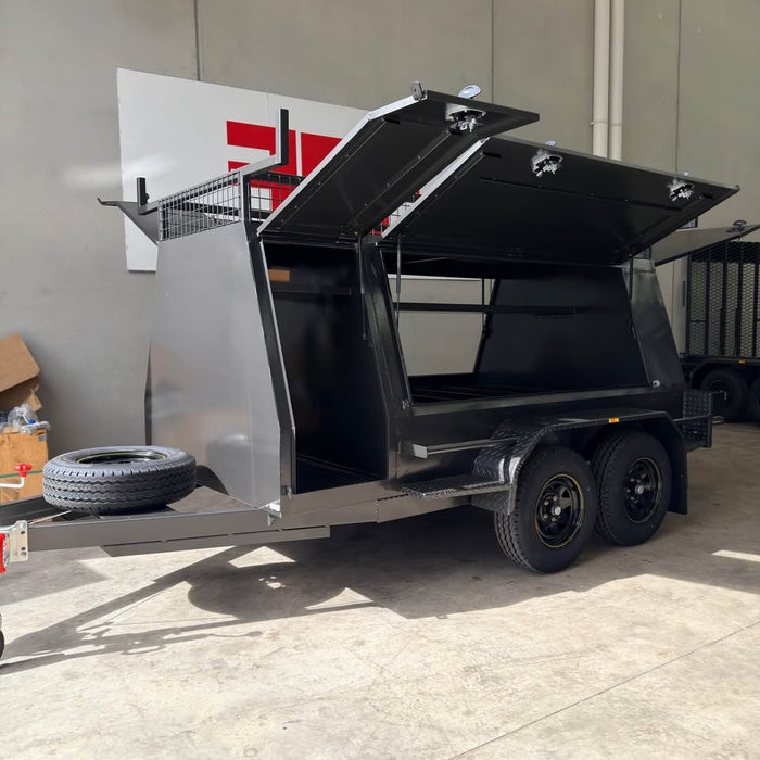 8x5 Tandem Tradesman Top Trailer with Compressor Box, Full-Length Drawers Shelves - FSP Trailers and Parts