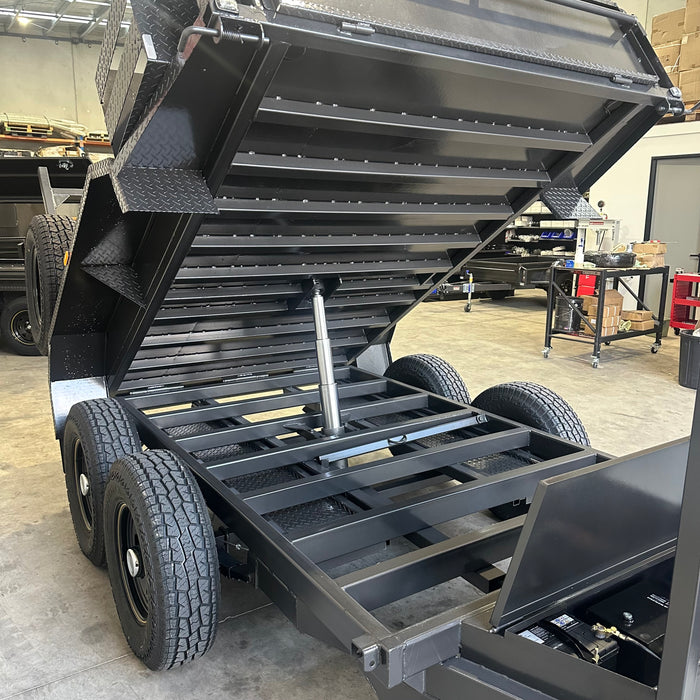 9x5 Tipper Tandem Trailer with Excavator Use Upgrades, Removable Racks, Augur Holders, Jerry Can Holders