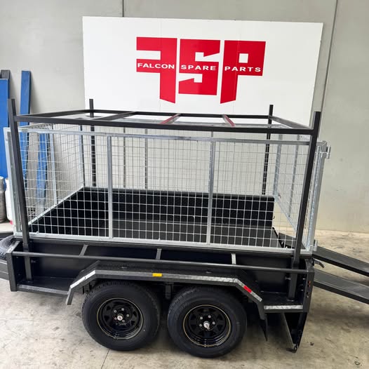 8x5 Box Trailer Tandem Axle With Ramps, Rack, Electric Brakes & 900mm cage - FSP Trailers and Parts