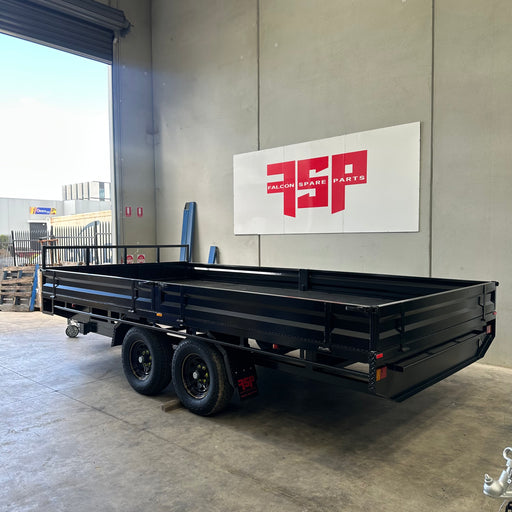 16x8 (4.8mx2.4m) Flat Top Tandem Trailer with Headboard, Removable Sides, Tool Box