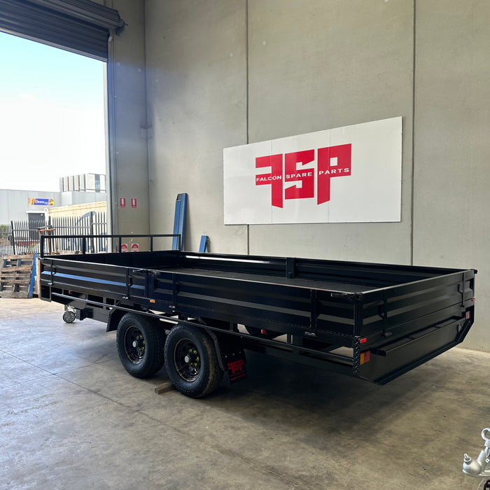 16x8 (4.8mx2.4m) Flat Top Tandem Trailer with Headboard, Removable Sides, Tool Box