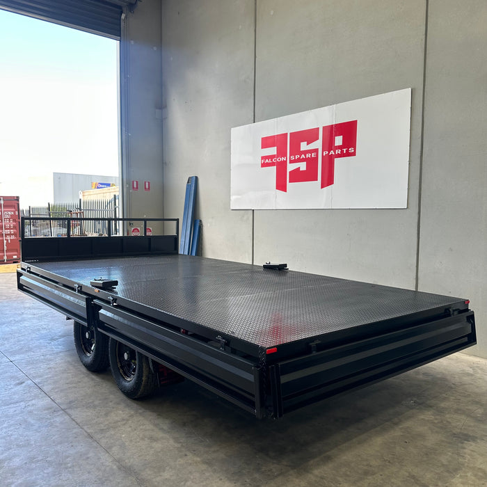 16x8 (4.8mx2.4m) Flat Top Tandem Trailer with Headboard, Removable Sides, Tool Box