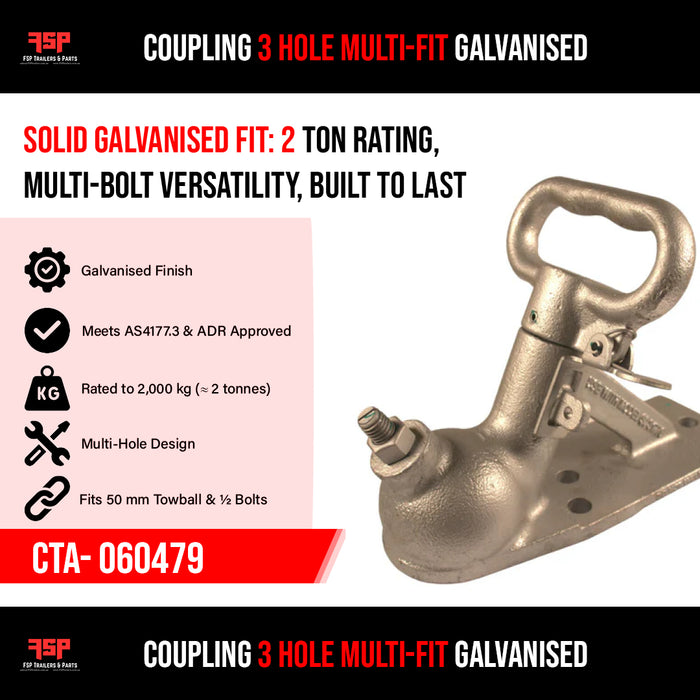 Coupling 3 Hole Multi-Fit Galvanised (CTA- 060479) - FSP Trailers and Parts