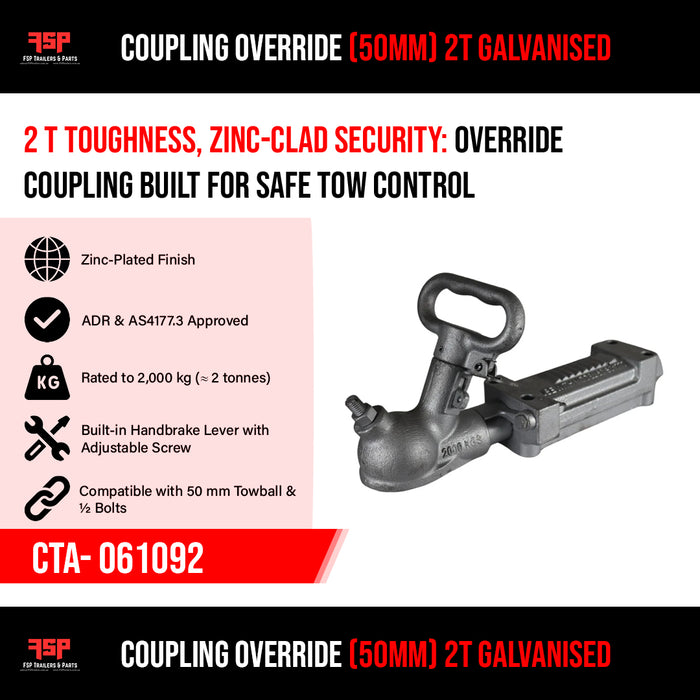 Coupling Override (50mm) 2T Galvanised (CTA- 061092) - FSP Trailers and Parts