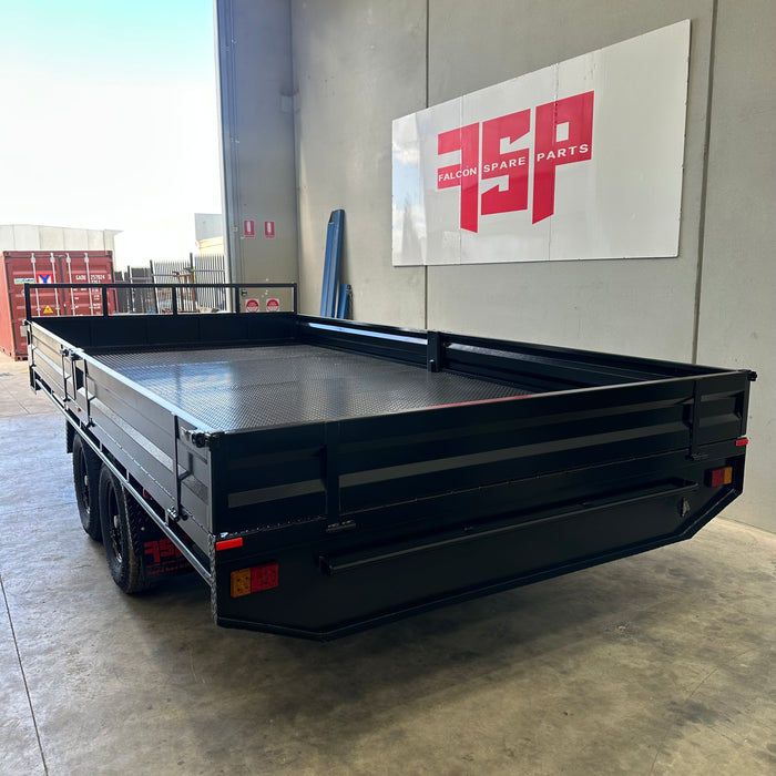 16x8 (4.8mx2.4m) Flat Top Tandem Trailer with Headboard, Removable Sides, Tool Box
