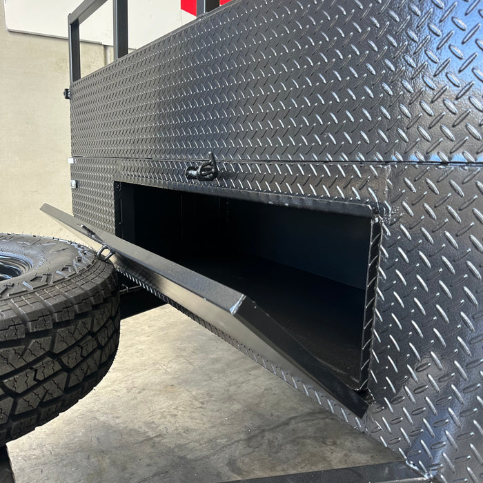 16x8 (4.8mx2.4m) Flat Top Tandem Trailer with Headboard, Removable Sides, Tool Box