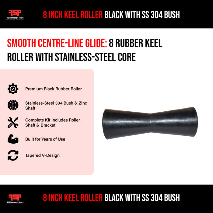 8 Inch Keel Roller Black with SS 304 Bush - FSP Trailers and Parts