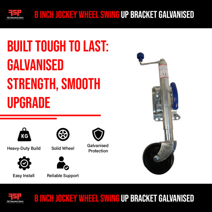8 Inch Jockey Wheel Swing Up Bracket Galvanised - FSP Trailers and Parts