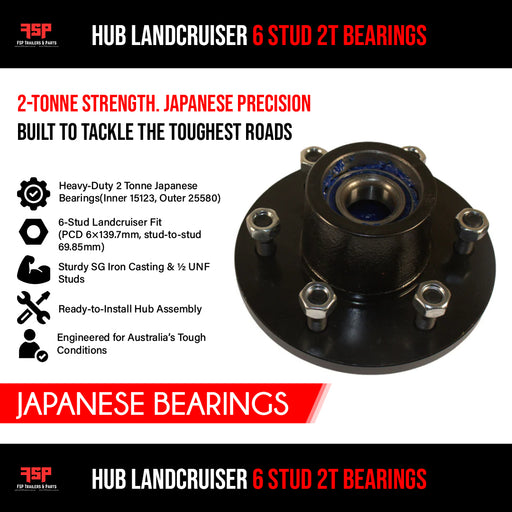 Hub Landcruiser 6 Stud 2T Bearings (JAPANESE BEARINGS)