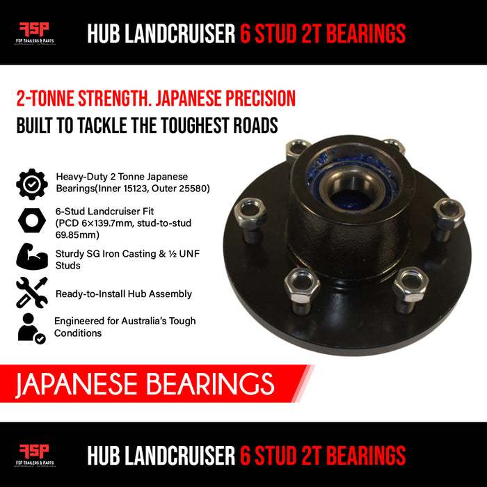 Hub Landcruiser 6 Stud 2T Bearings (JAPANESE BEARINGS) - FSP Trailers and Parts