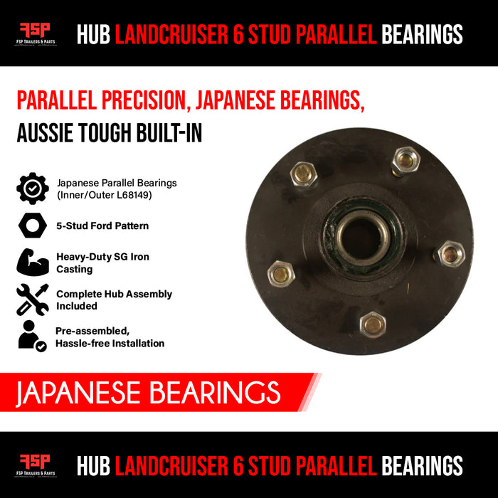 Hub Landcruiser 6 Stud Parallel Bearings (JAPANESE BEARINGS) - FSP Trailers and Parts