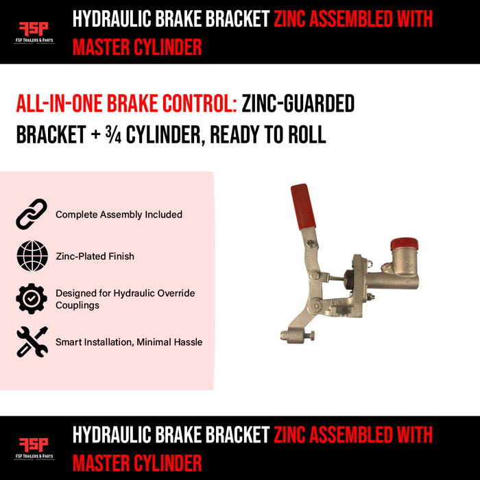 Hydraulic brake bracket Zinc assembled with master cylinder - FSP Trailers and Parts