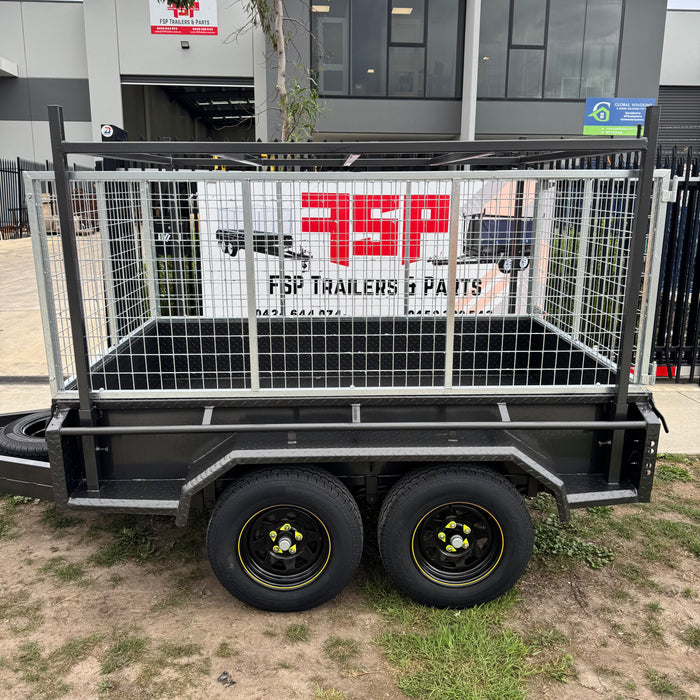 8x5 Box Trailer Tandem Axle with Rack & 900mm cage