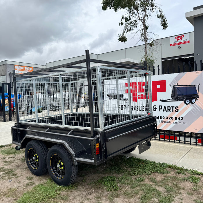 8x5 Box Trailer Tandem Axle with Rack & 900mm cage