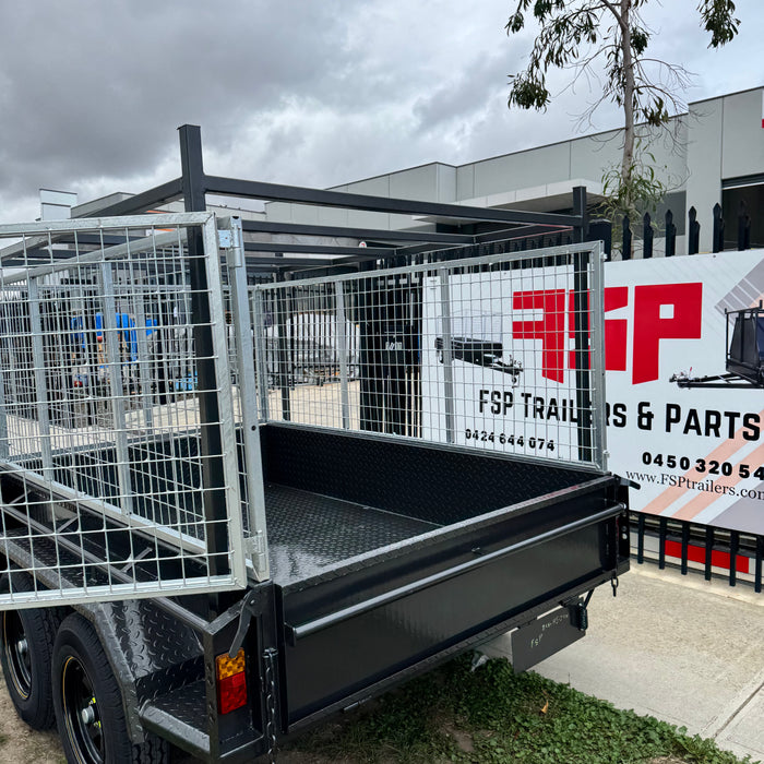 8x5 Box Trailer Tandem Axle with Rack & 900mm cage
