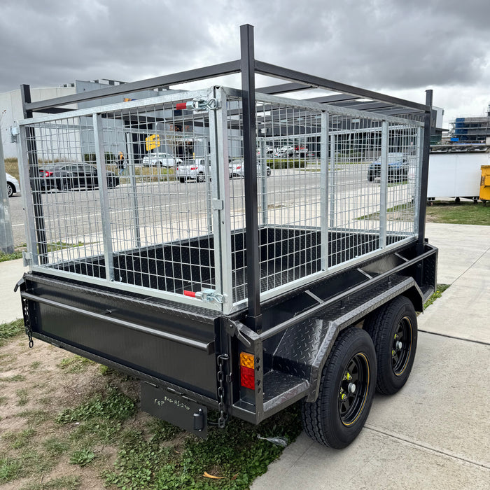 8x5 Box Trailer Tandem Axle with Rack & 900mm cage