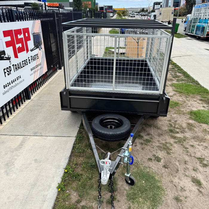 8x5 Box Trailer Tandem Axle with Rack & 900mm cage