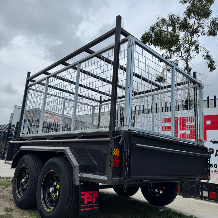 8x5 Box Trailer Tandem Axle with Rack & 900mm cage