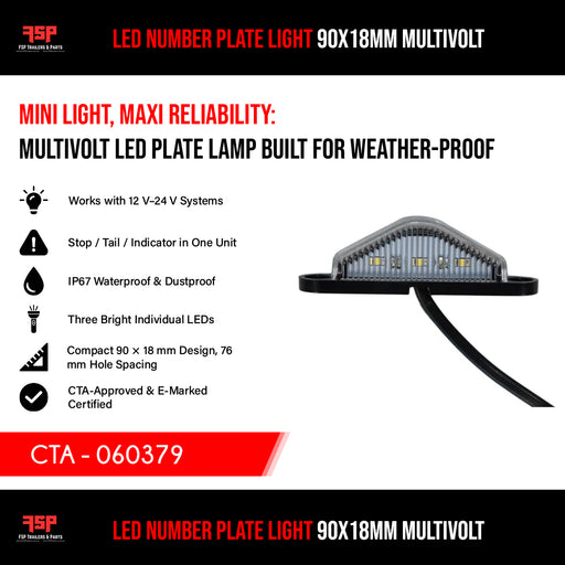 LED Number Plate Light 90x18mm Multivolt (CTA - 060379)