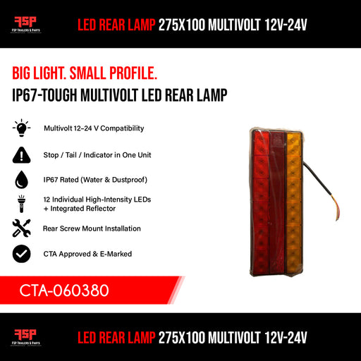 LED Rear Lamp 275x100 Multivolt 12V-24V (CTA-060380)