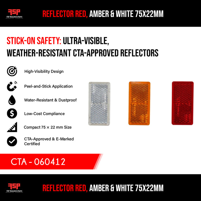 Reflector Red, Amber & White  75x22mm (CTA - 060412) - FSP Trailers and Parts