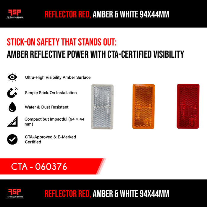 Reflector Red, Amber & White 94x44mm (CTA - 060376) - FSP Trailers and Parts